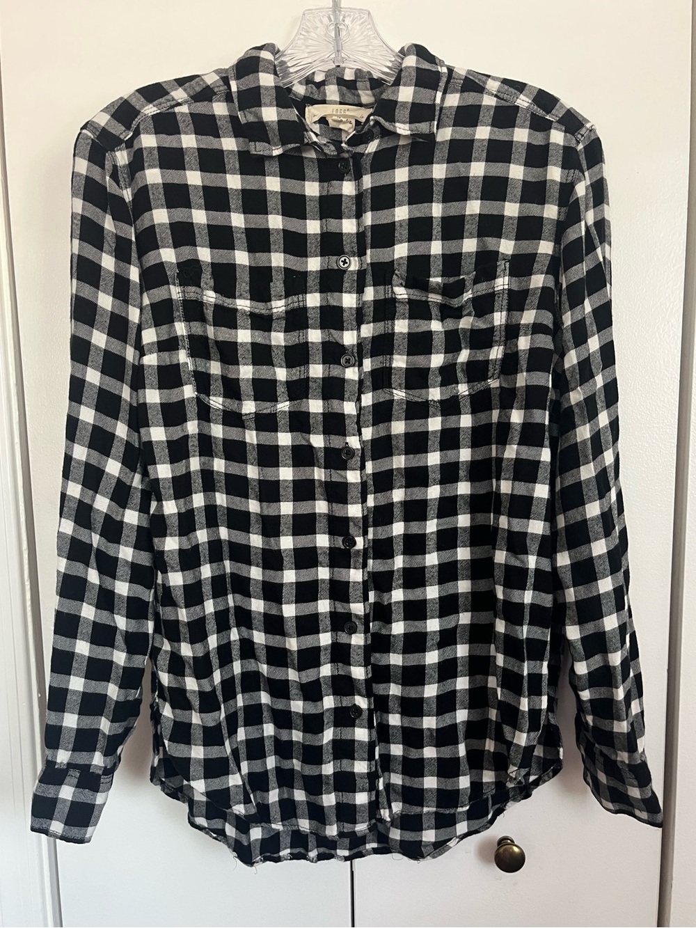 Women’s Black and White Checkered Button Down Shirt